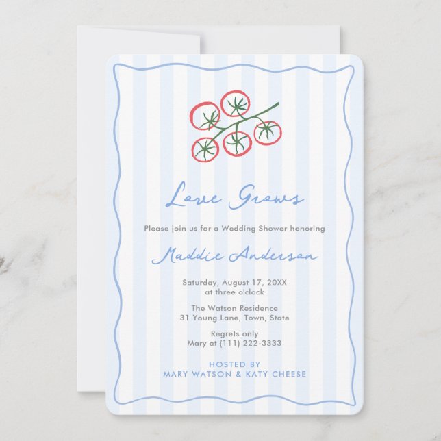 Convite Hand-Drawn Tomato Girl Italian Amore Bridal Shower (Frente)