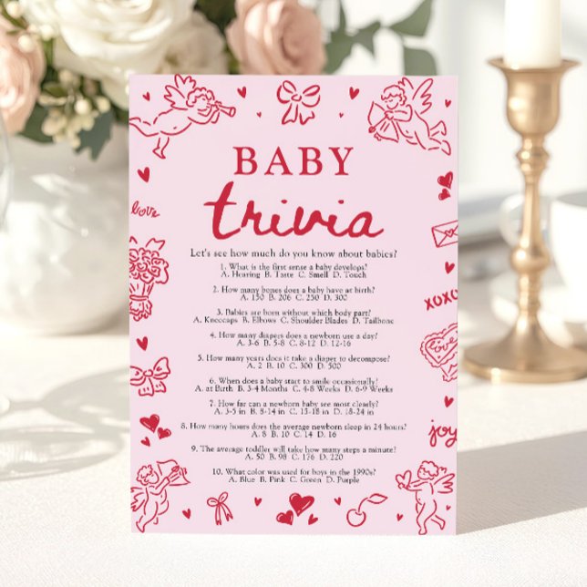 Convite Hand Drawn Valentine Baby Shower Baby Trivia Game (Hand Drawn Valentine Baby Shower Baby Trivia Game)