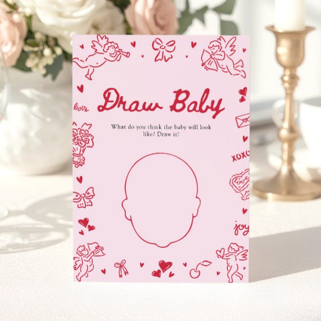 Convite Hand Drawn Valentine Baby Shower Draw Baby Game (Hand Drawn Valentine Baby Shower Draw Baby Game )