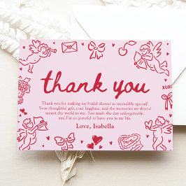 Convite Hand Drawn Valentine Bridal Shower Thank You Card