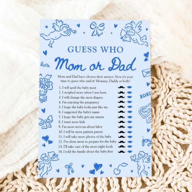 Convite Hand Drawn Valentine Guess Who Mom or Dad Game (Hand Drawn Baby Shower Guess The Sweet Mess Game)