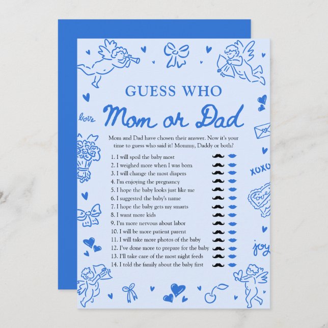 Convite Hand Drawn Valentine Guess Who Mom or Dad Game (Frente/Verso)
