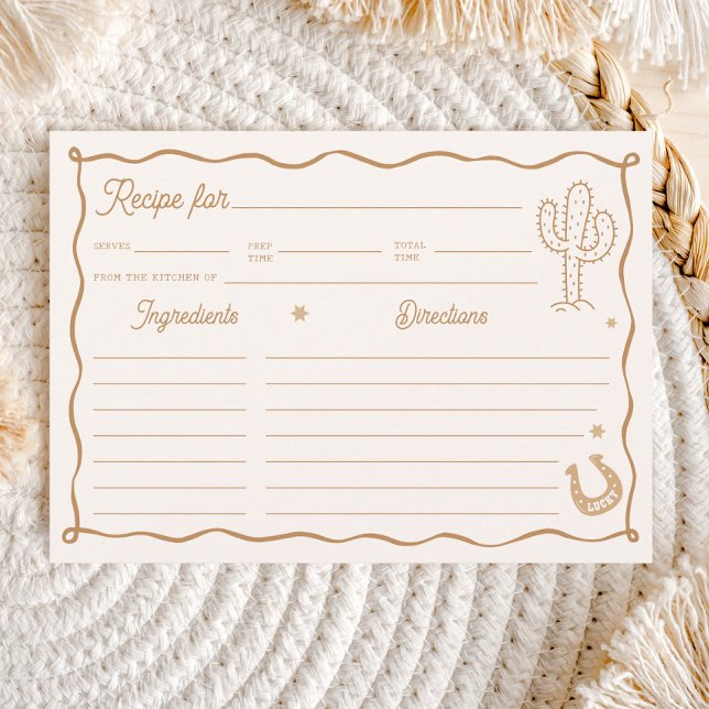 Convite Hand Drawn Western Bridal Shower Recipe Card (Criador carregado)