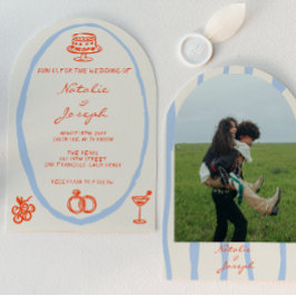 Convite Hand Drawn Whimsical Arched Unique Photo Wedding