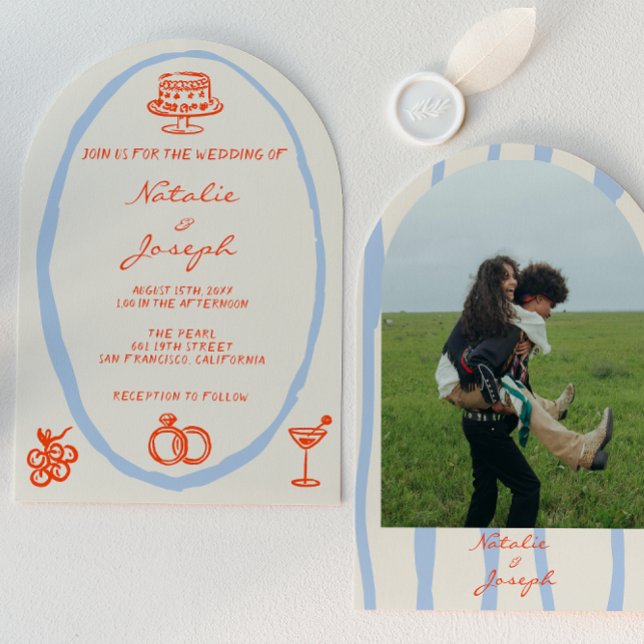 Convite Hand Drawn Whimsical Arched Unique Photo Wedding (Criador carregado)