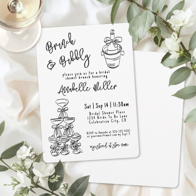 Convite Hand Drawn Whimsical Bridal Shower (Hand Drawn Whimsical Bridal Shower Invitation)