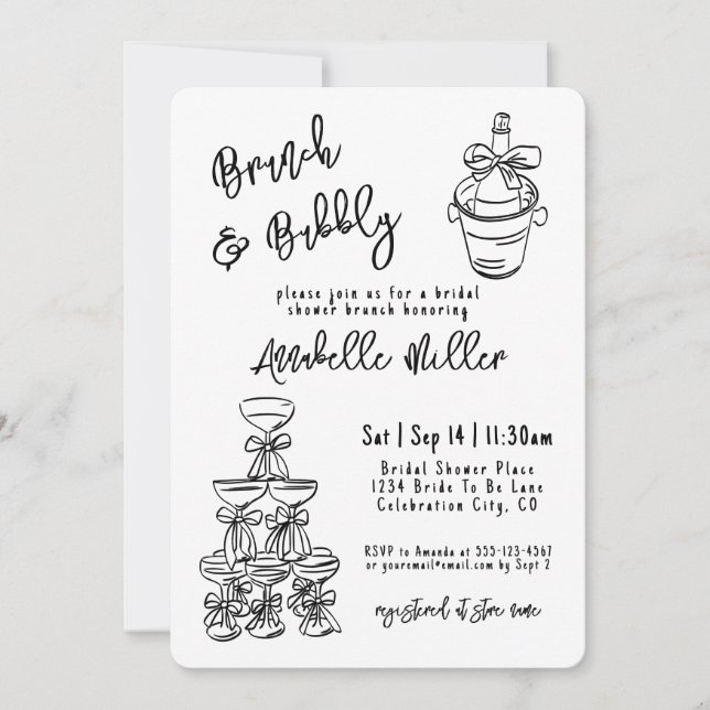 Convite Hand Drawn Whimsical Bridal Shower (Frente)