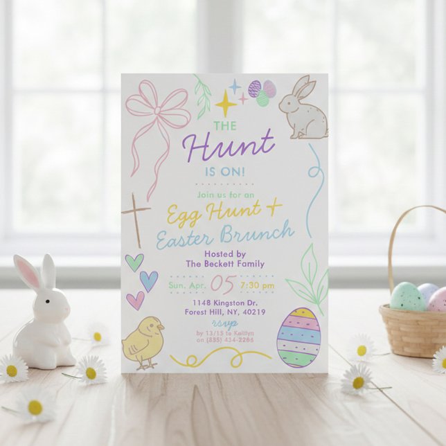 Convite Hand Drawn Whimsical Doodles Easter Party (Criador carregado)