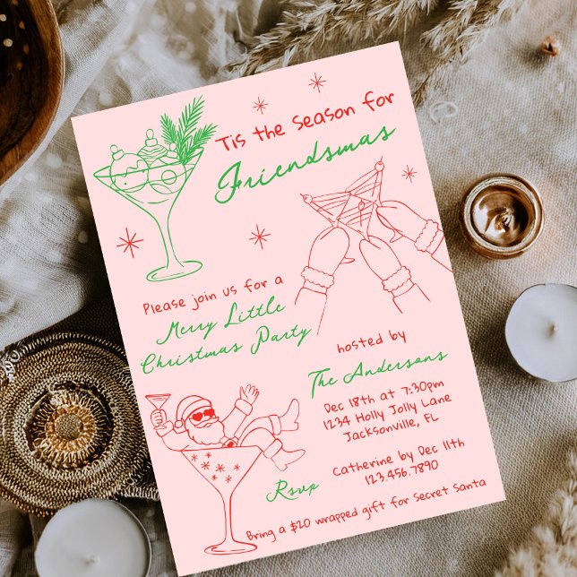 Convite Hand Drawn Whimsical Friendsmas Christmas Party (Criador carregado)