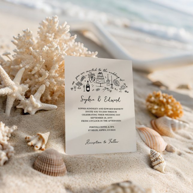 Convite Hand-drawn whimsical line art wedding style (Criador carregado)