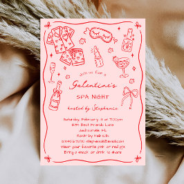 Convite Hand Drawn Whimsical Pink Red Galentines Spa Party