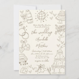 Convite Hand Drawn Whimsical Vintage Wedding