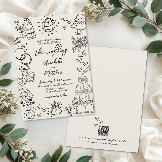 Convite Hand Drawn Whimsical Vintage Wedding (Hand Drawn Whimsical Vintage Wedding Invitation)