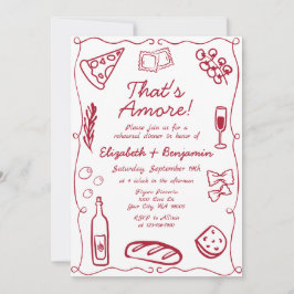 Convite Hand Drawn Wine Red Retro Italian Rehearsal Dinner