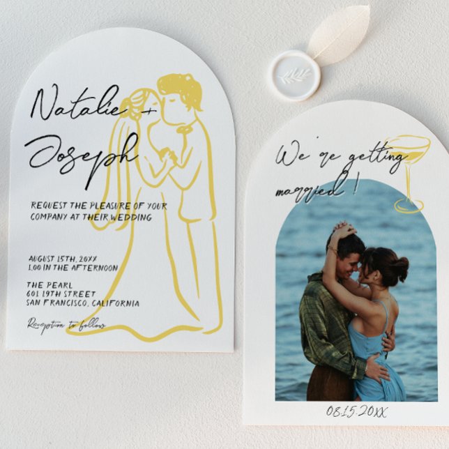Convite Hand Drawn Written Summer Arched Photo Wedding (Criador carregado)