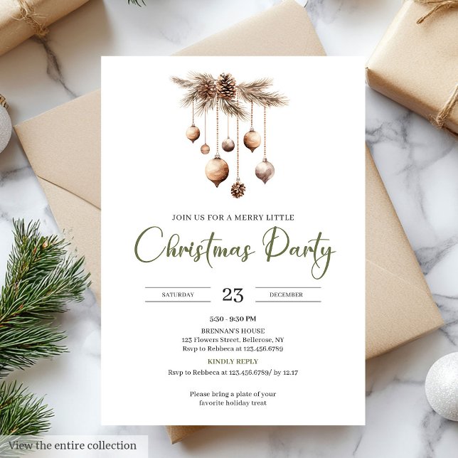 Convite Hand-Lettered Neutral Olive Ivory Christmas Party (Hand-Lettered Neutral Olive Ivory Christmas Party)