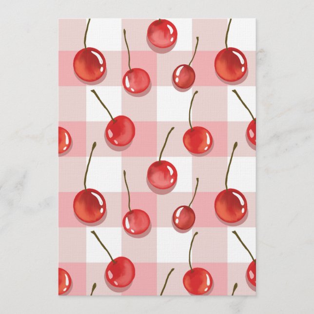 Convite Hand-Painted Red Cherries Seamless Pattern (Frente)
