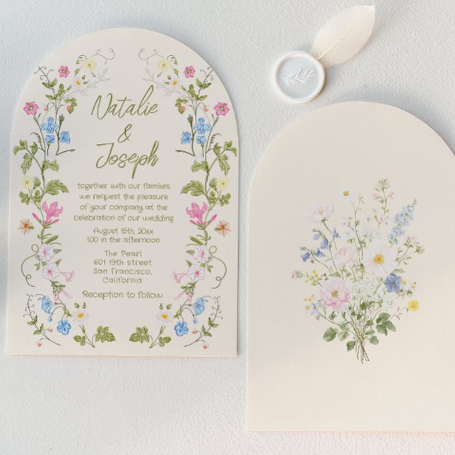Convite Hand Written Drawn Floral Summer Arched Wedding (Criador carregado)