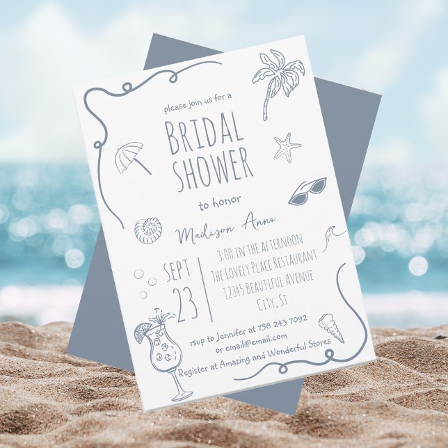 Convite HandDrawn Beach Doodle Illustrations Bridal Shower (Criador carregado)