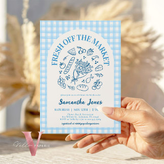 Convite Handdrawn Blue Fresh Off the Market Bridal Shower