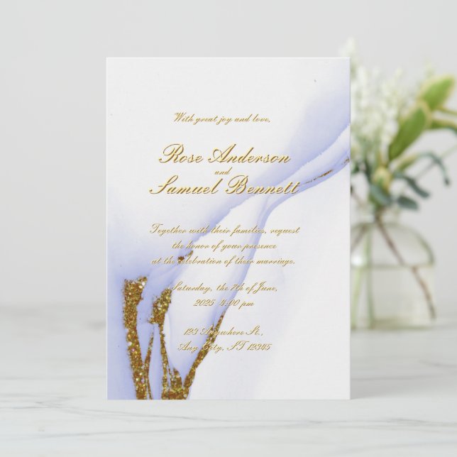 Convite Handmade Alcohol Ink Glitter Wedding Invitation (Em pé/Frente)