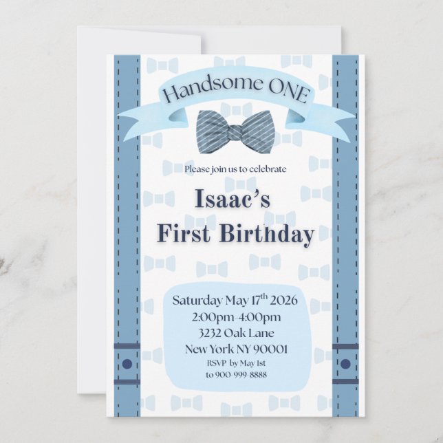 Convite Handsome One Baby Boy First Birthday Party Invite (Frente)