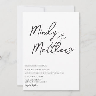 Convite Handwritten Black and White Script Wedding