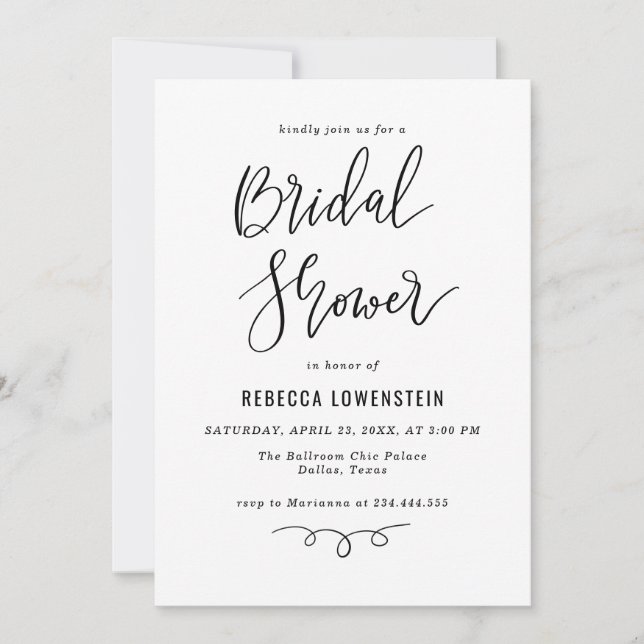 Convite Handwritten Bridal Shower Script Modern (Frente)