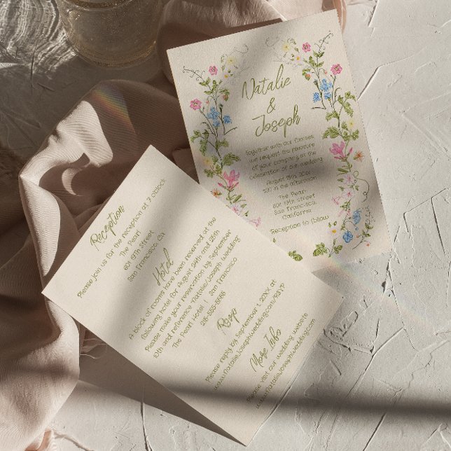 Convite Handwritten Drawn Floral Summer All In One Wedding (Criador carregado)