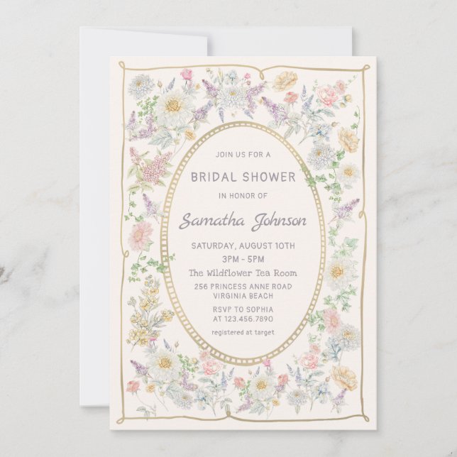 Convite Handwritten Floral Bridal Shower Invitation (Frente)