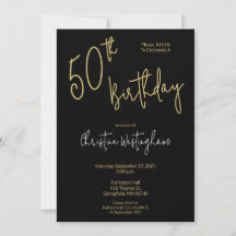 Handwritten Script Simple Black Gold 50th Birthday