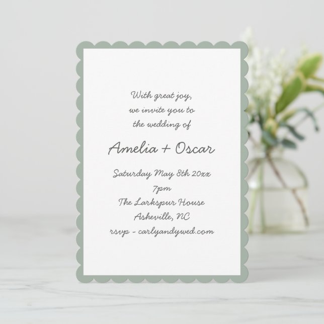 Convite Handwritten Script Whimsy Sage Green Wedding (Em pé/Frente)