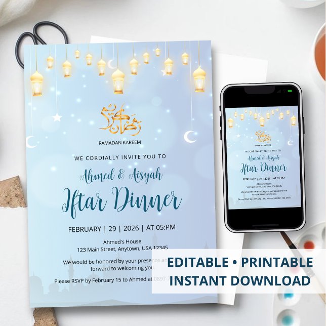 Convite Hanging Golden Lanterns Ramadan Iftar Invitation (Criador carregado)