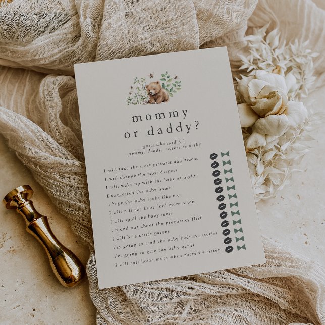 Convite HANNAH Bear Adivinha Quem Mamãe Jogo Chá de fralda (HANNAH Bear Guess Who Mommy Daddy Baby Shower Game Invitation)