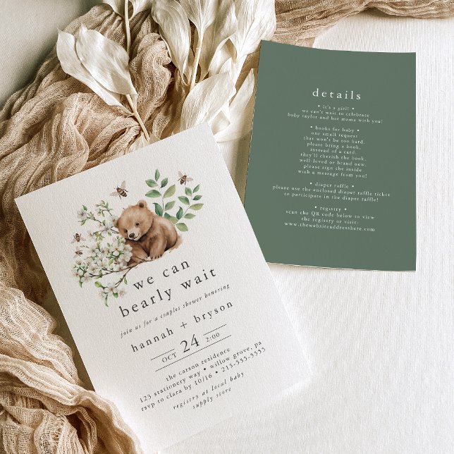 Convite HANNAH, podemos esperar Casais de Woodland Chá (HANNAH We Can Bearly Wait Woodland Couples Shower Invitation)