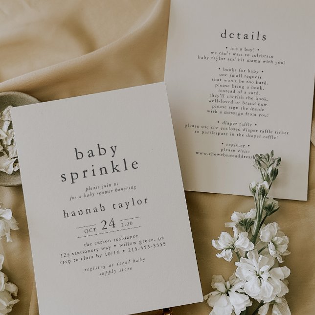 Convite HANNAH Vintage Cream Boho Simple Baby Sprinkle (HANNAH Vintage Cream Boho Simple Baby Sprinkle Invitation)