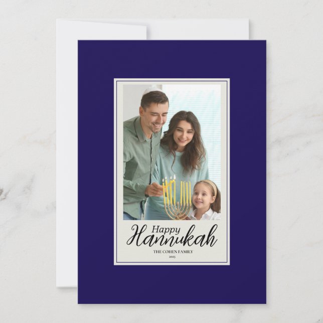 Convite Hanukkah Card Family Photo Holiday Blessing (Frente)