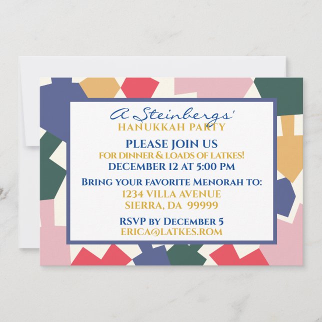 Convite Hanukkah Invitation Modern Dreidels (Frente)