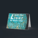 Convite Hanukkah Lights Saudações<br><div class="desc">Cartão de saudação padrão de 5" x 7", Luzes de Chanucá, Que a luz esteja com você" Personalize substituindo texto por suas próprias mensagens. Use seu estilo de fonte, cor e tamanho favoritos para texto. Todos os elementos do design podem ser editados e/ou transferidos para outros produtos do Zazzle. Feliz...</div>