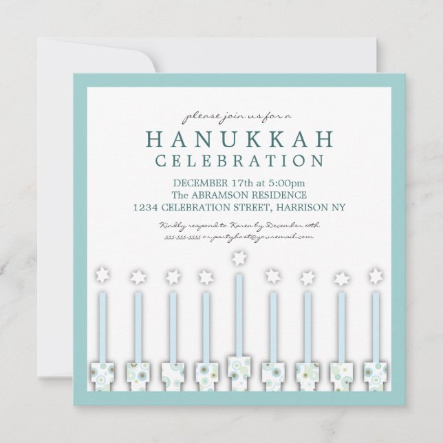 Convite Hanukkah Menorah com Velas na Bolinhas (Frente)