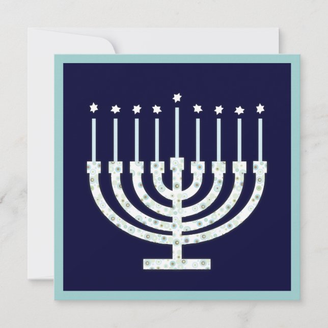 Convite Hanukkah Menorah com velas nas bolinhas (Frente)