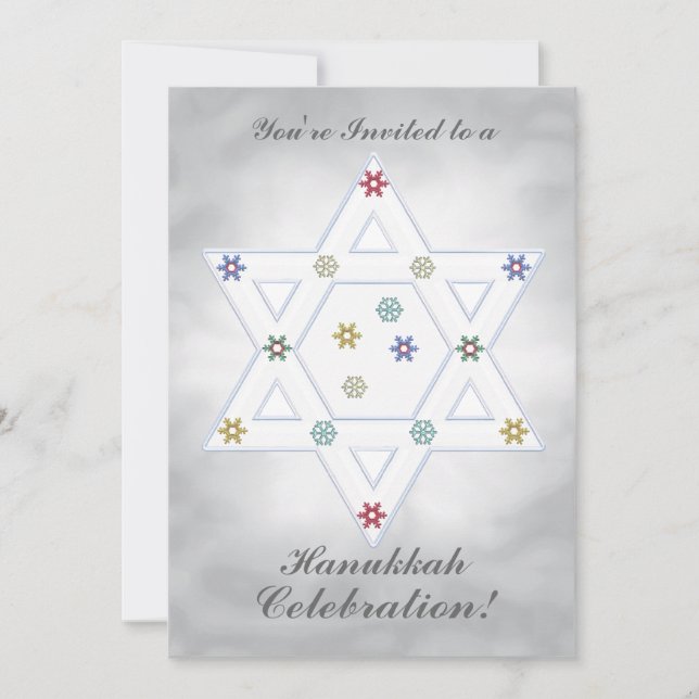 Convite Hanukkah Star e Snowflakes Celebram Prata (Frente)