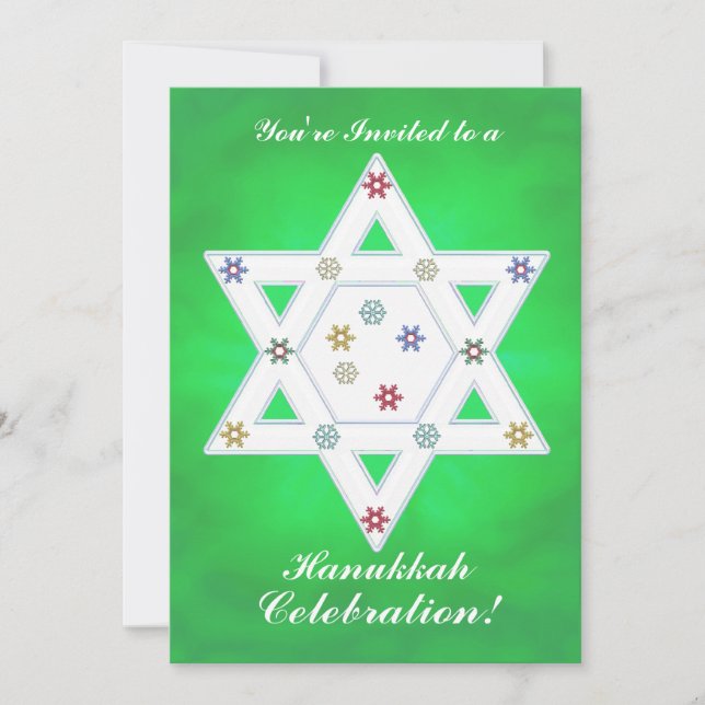 Convite Hanukkah Star e Snowflakes Celebram Verde (Frente)