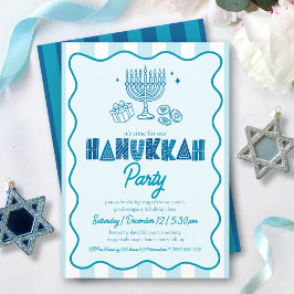 Convite Hanukkah Turquoise Fun Typography Doodles Stripes