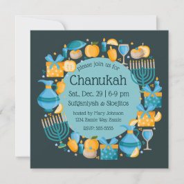Convite Hanukkah Wreath Blue Party