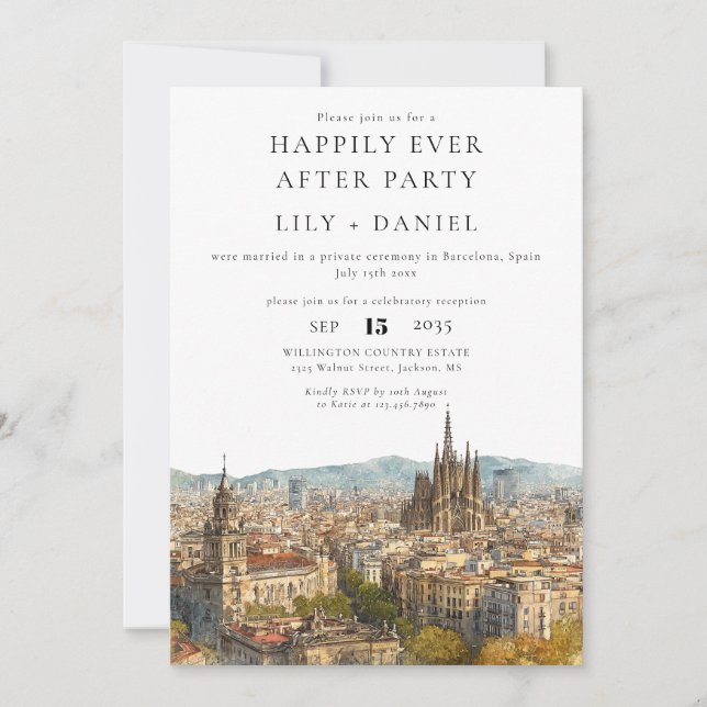 Convite Happily Ever After Barcelona Wedding (Frente)