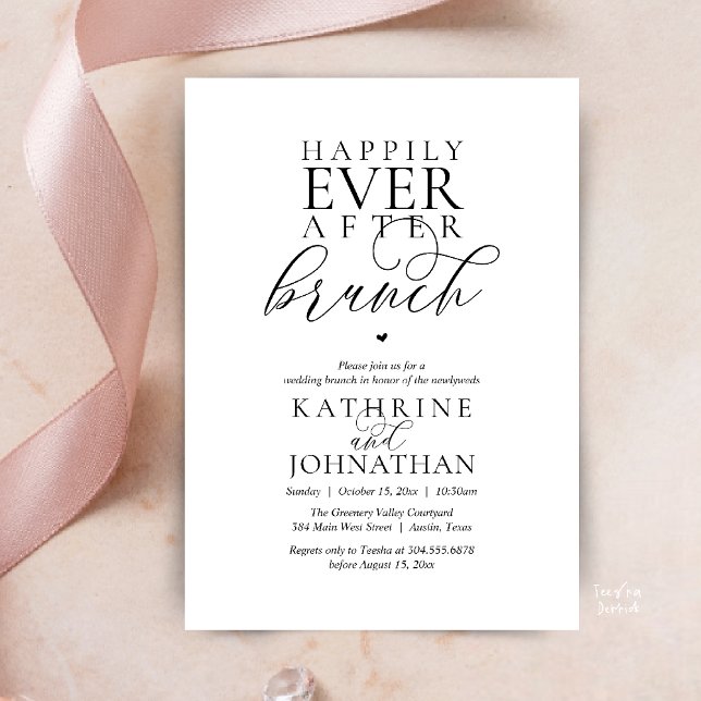 Convite Happily Ever After Brunch Classy Wedding Elopement (Happily Ever After Brunch Modern Classy Wedding Elopement Invitation Card in Black and White)
