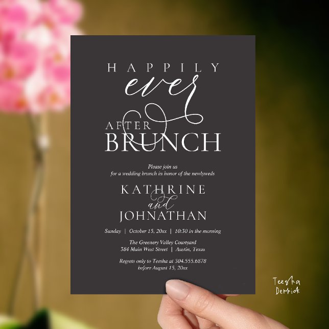 Convite Happily Ever After Brunch Post Wedding Elopement (Happily Ever After Brunch Post Wedding Elopement Reception Invitation Card in Charcoal Grey)