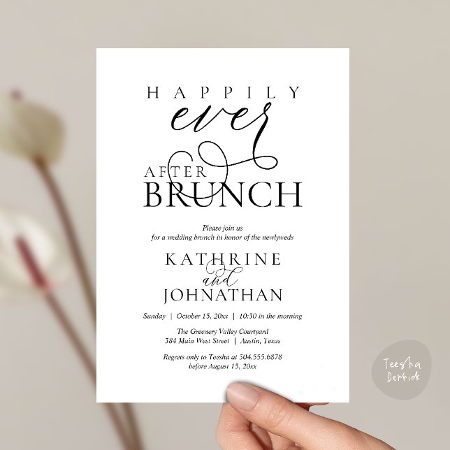 Convite Happily Ever After Brunch Post Wedding Elopement (Happily Ever After Brunch Post Wedding Elopement Reception Invitation Card in Black and White)