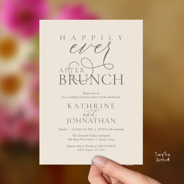 Convite Happily Ever After Brunch Post Wedding Elopement (Happily Ever After Brunch Post Wedding Elopement Reception Invitation Card in Cream and Grey)